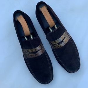 Louis Vuitton Brown Suede Crocodile Loafer 10